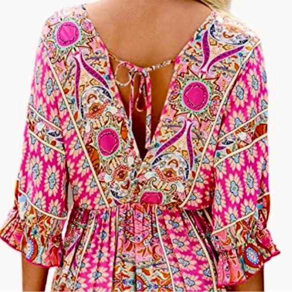 NWT Womens Boho Tribal Scarf Print Dress Large - Picture 6 of 8